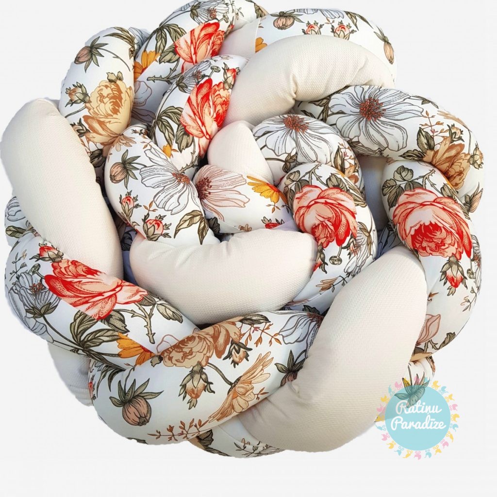 Kokvilnas apmalīte bērna gultiņai PUER exclusive – Flowers beige(1)