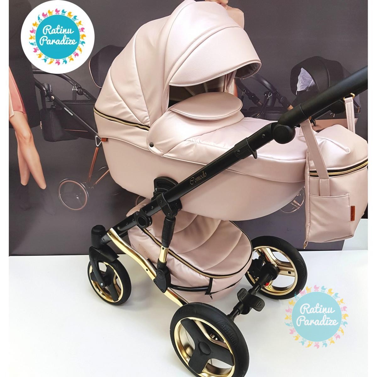 bērnu rati MIKRUS Baby Collection Comodo eko āda Gold - Pink (8)
