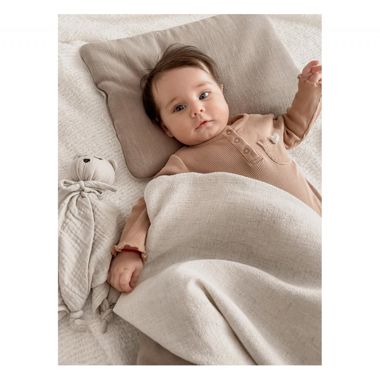 BABYSTEPS bērnu gultas veļas komplekts divpusējs 135×100 см , 2 daļas — Linen — Natural i Dark Beige 2
