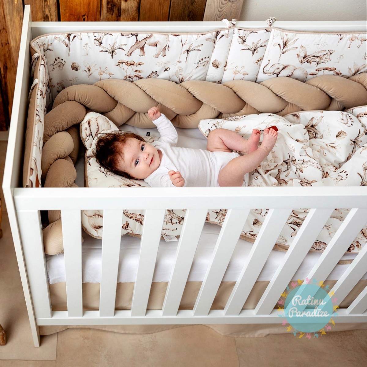 bērnu gultas veļas komplekts apmale spilvens puer — savanna