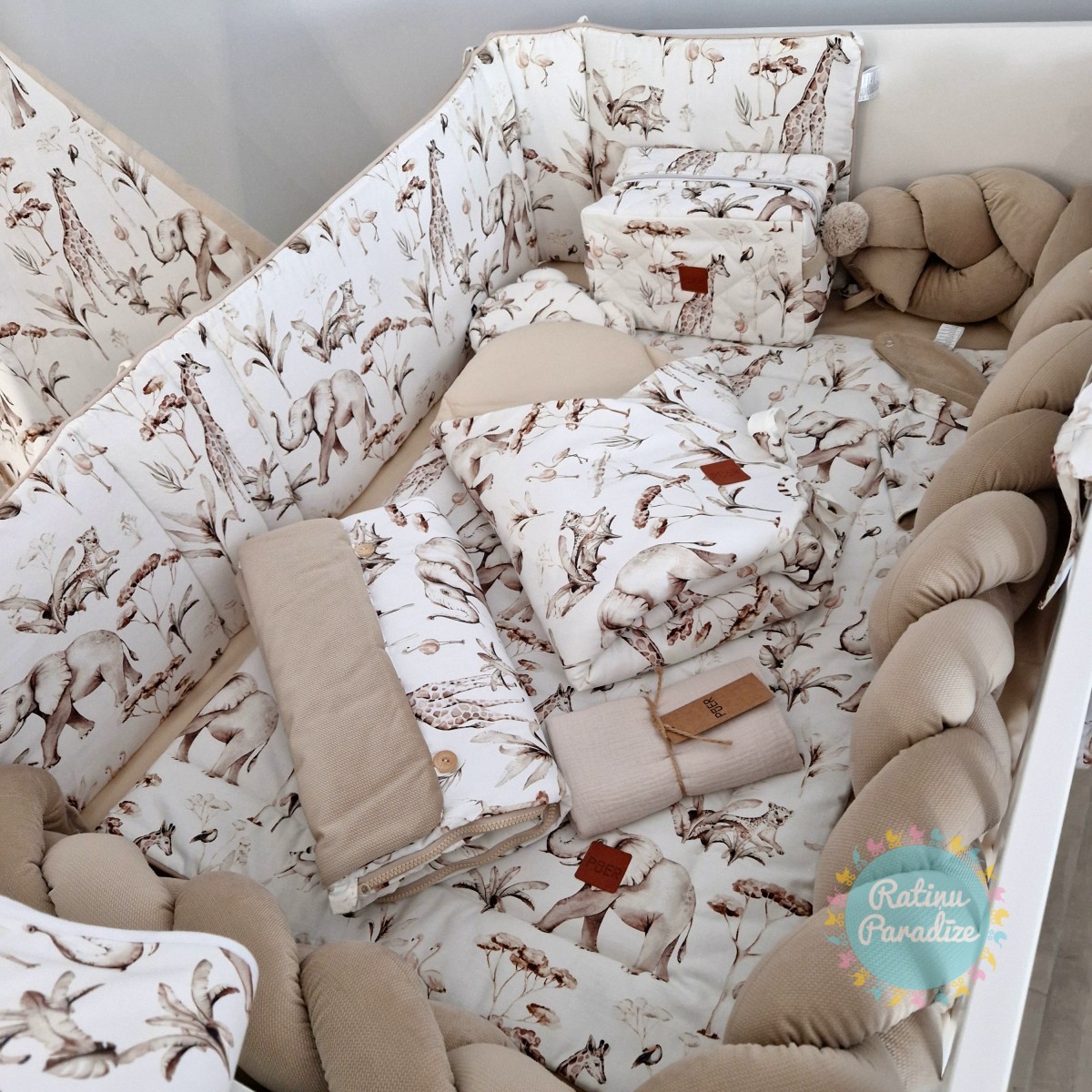 bērnu gultas veļas komplekts puer no 7 daļām 135×100см360см — savanna (3)