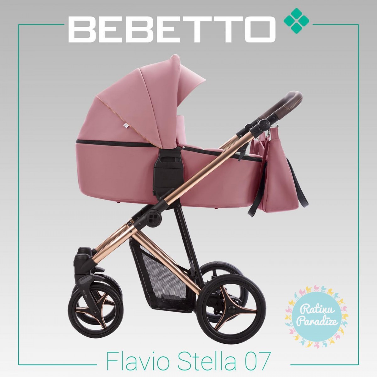 bērnu rati bebetto flavio premium class stella 07 eko āda pink (2)