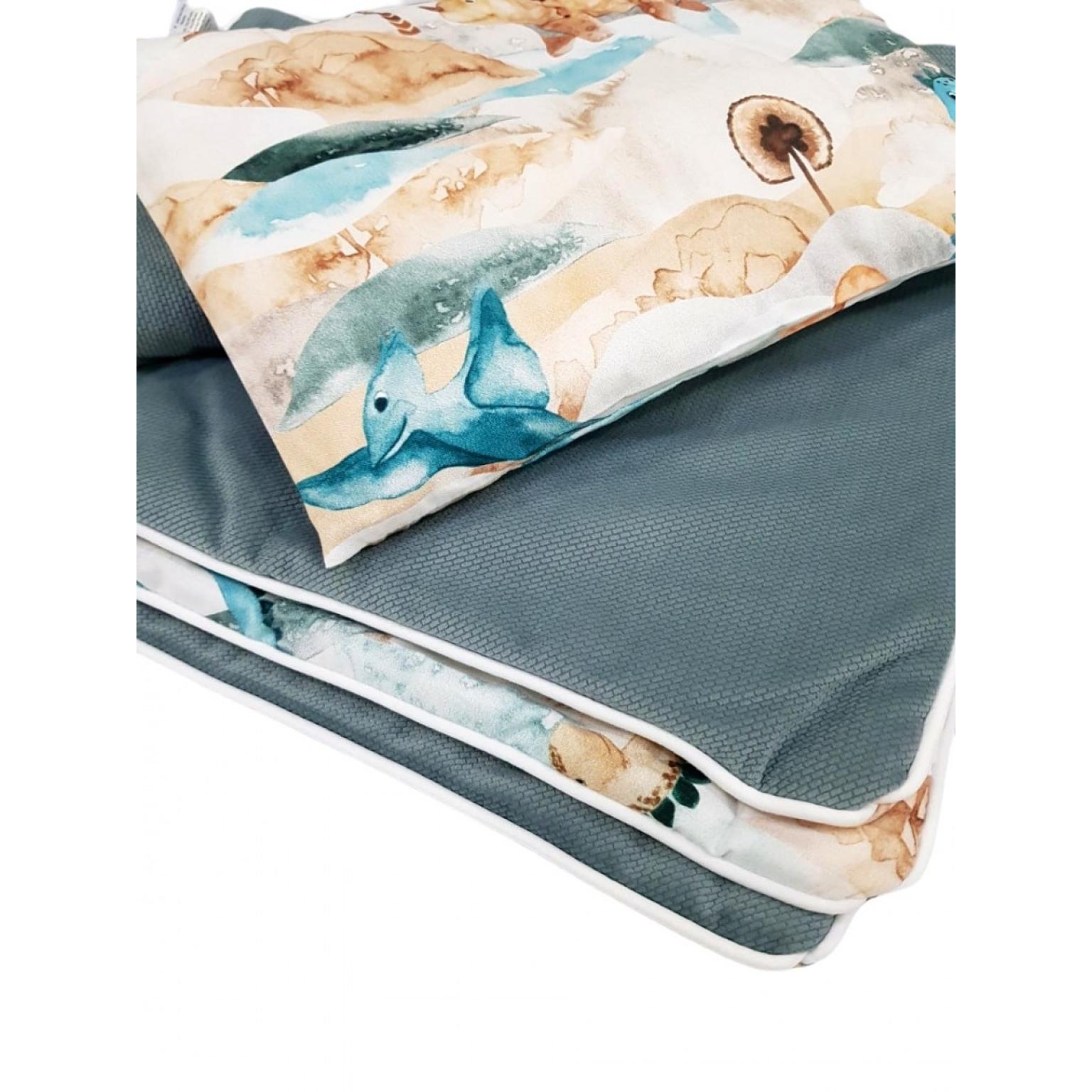 puer segas un spilvena komplekts ratiem bērnu gultai – dino khaki (3)