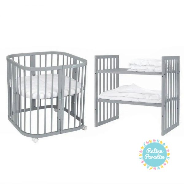 Ovāla-apaļa-bērnu-gulta + matracis Daudzfunkcionāla -7 vienā – Waldin – Gray (9)